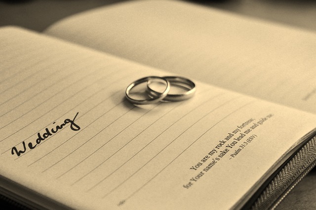 本の上の結婚指輪