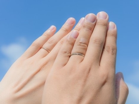 結婚指輪をつける二人