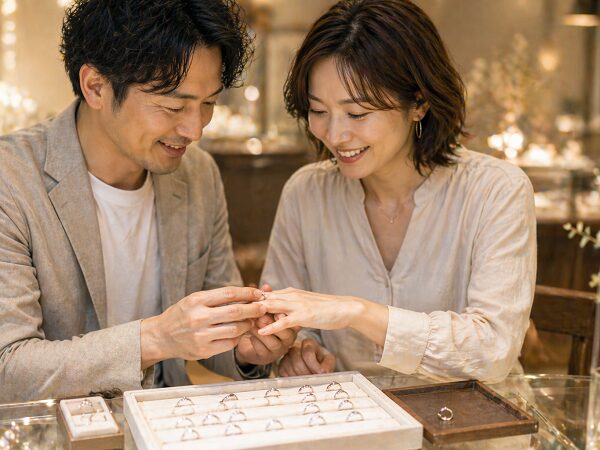 指輪を着け合う10年目夫婦